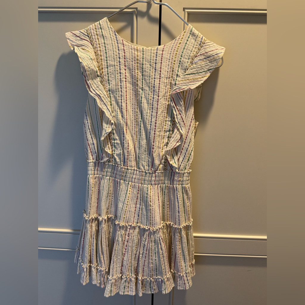 Misa Los Angeles White Cotton Midi Dress With Colored Stripes